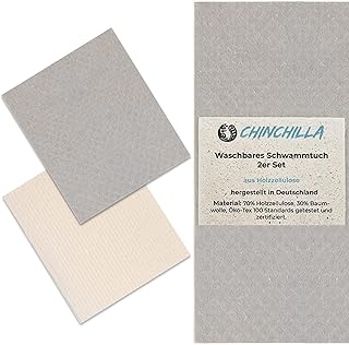Chinchilla® Schwammtuch | 2er Set |Grey & White | Made in Germany | Nachhaltige Produkte & Zero Waste | Alternative Geschirrtuch | Zellulose-Schwämme | Wiederverwendbare Küchentücher saugstark