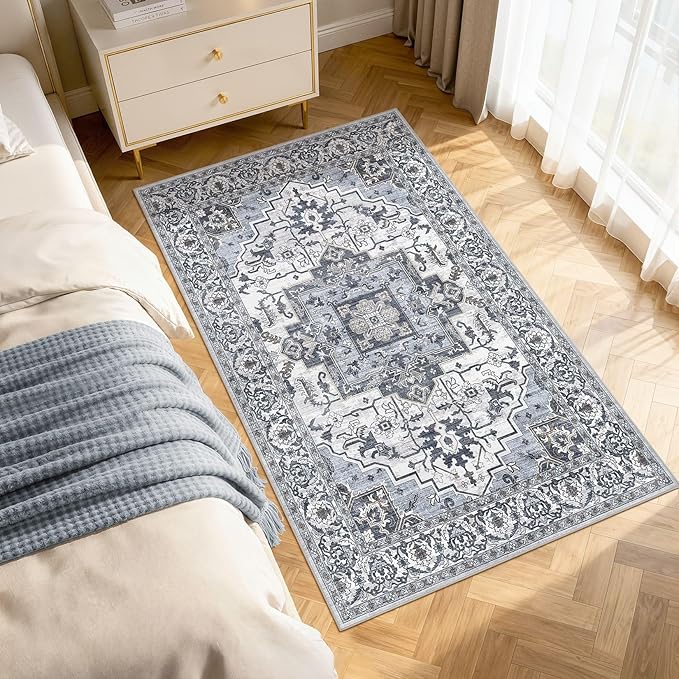 Vintage-style Area Rugs 5x7 Washable Black Grey by Jessibou product photo