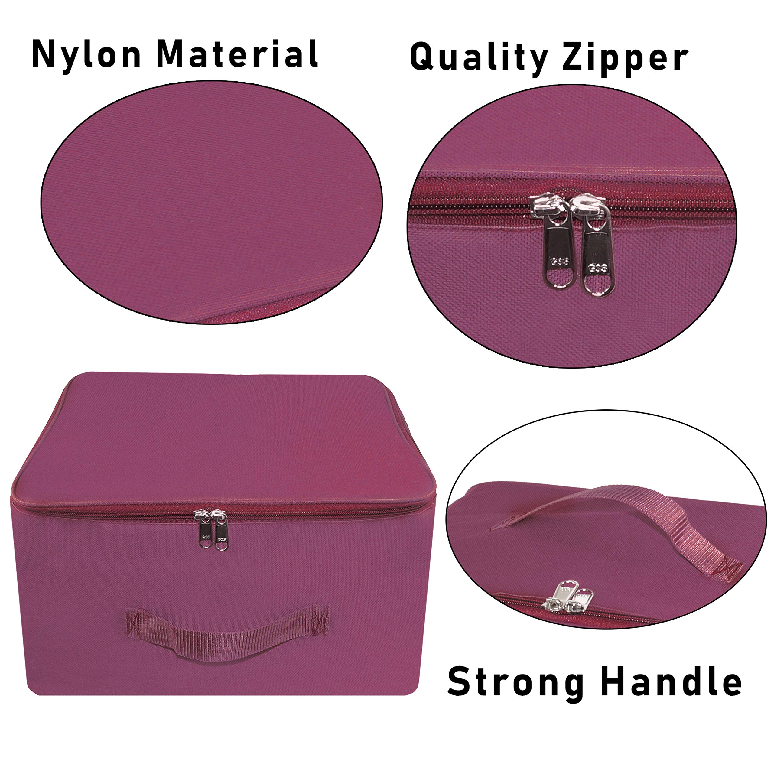 Storite 2 Pack Nylon Wardrobe Bag Underbed Moisture Proof Cloth Storage Organizer, Storage box for Clothes Saree Bags with Zippered Closure & Handle (Magenta, 37x34x23 cm) Square 2