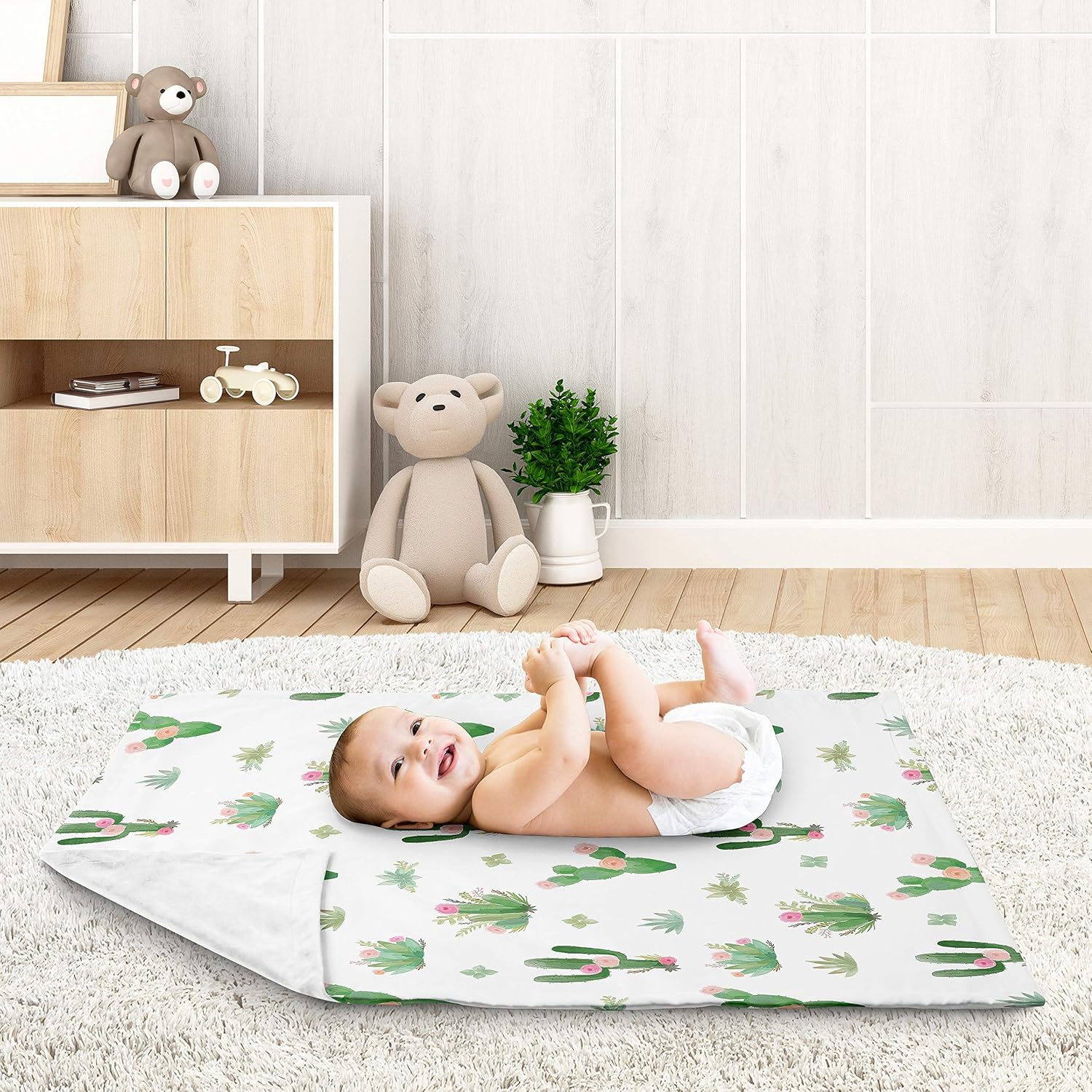 Sweet Jojo Designs Boho Watercolor Cactus Floral Baby Girl Receiving Security Swaddle Blanket for Newborn or Toddler Nursery Car Seat Stroller Soft Minky - Pink and Green