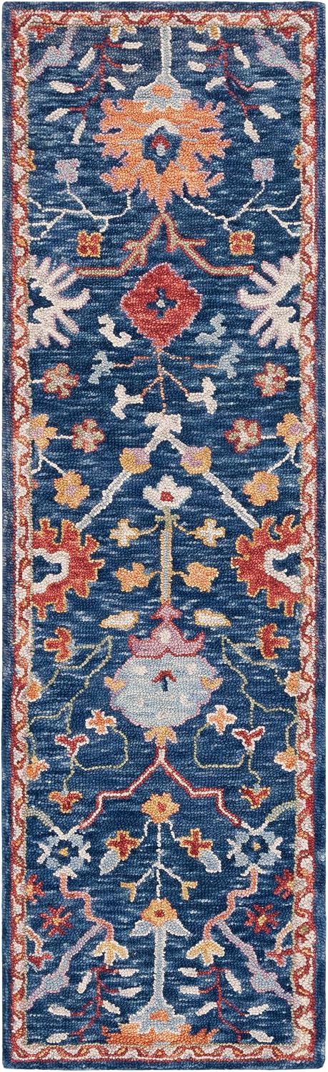 SAFAVIEH Blossom Collection Runner Rug - 2'3" x 8' Runner, Blue & Red, Handmade Wool, Floral Design, Ideal for High Traffic Areas in Living Room, Bedroom, Dining (BLM686M-28)