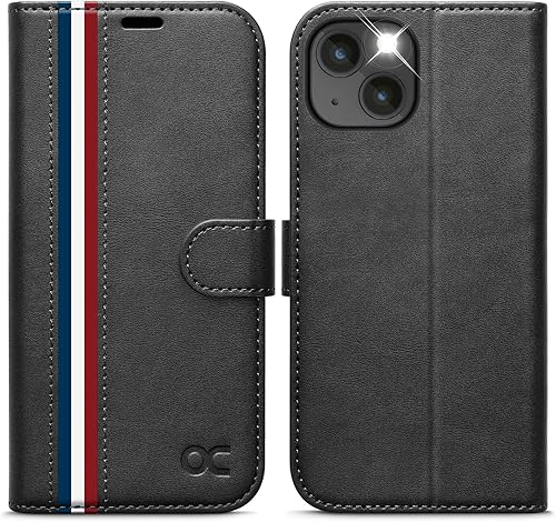 Miniatura 8 de OCASE Funda tipo cartera de la serie Retro compatible con iPhone 14 con tarjeteros bloqueo RFID carcasa interior de TPU soporte Funda de piel