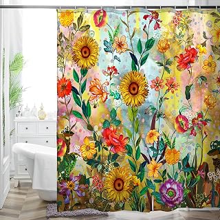 HMS Happy Memories Bohemian Flower Bathroom Curtain Colorful Boho Floral Print Beautiful Bright Polyester Fabric Cloth Shower Curtain for Bathroom Decoration, 72"x72"(Color 15)