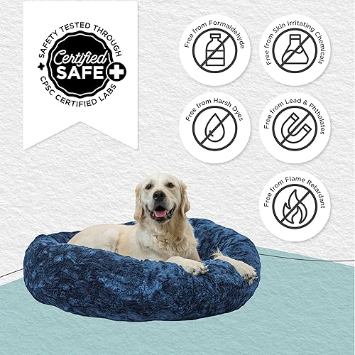 Miniatura 6 de Best Friends by Sheri The Original Calming Donut - Cama para gatos y perros con piel de lujo, color azul marino, tamaño L, 36 x 36 pulgadas