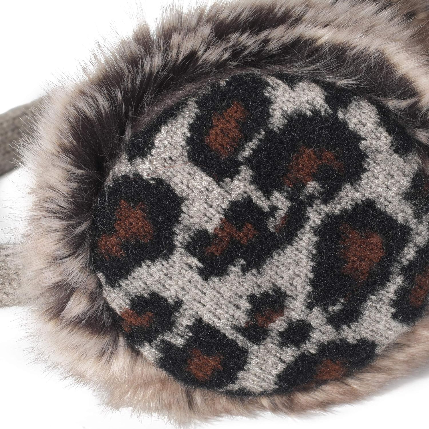 ZLYC Winter Faux Fur Adjustable Earmuffs Cute Knit Fuzzy Ear Muffs for Women Girls (Leopard Gray) - Image 5
