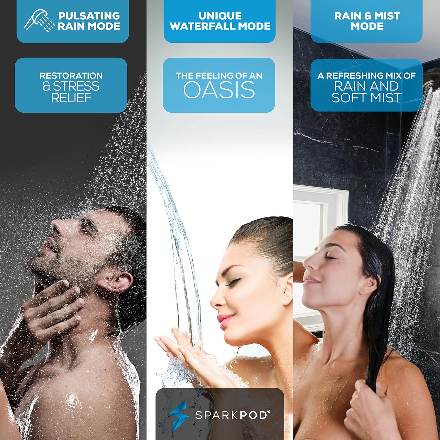 SparkPod 5 Inch 9 Spray Setting Shower Head - Handheld High Pressure Jet with On/Off Switch, Pause & Waterfall Setting- Premium ABS Removable Handheld Shower Head with Hose (Oil Rubbed Bronze)