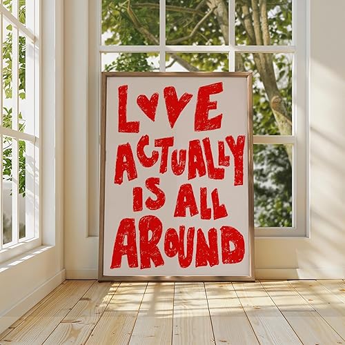 Miniatura 3 de SKTBJWNYK Arte de pared de amor retro de los años 70, Love Actually Is All Around Póster retro para el Día de San Valentín, decoración de pared roja