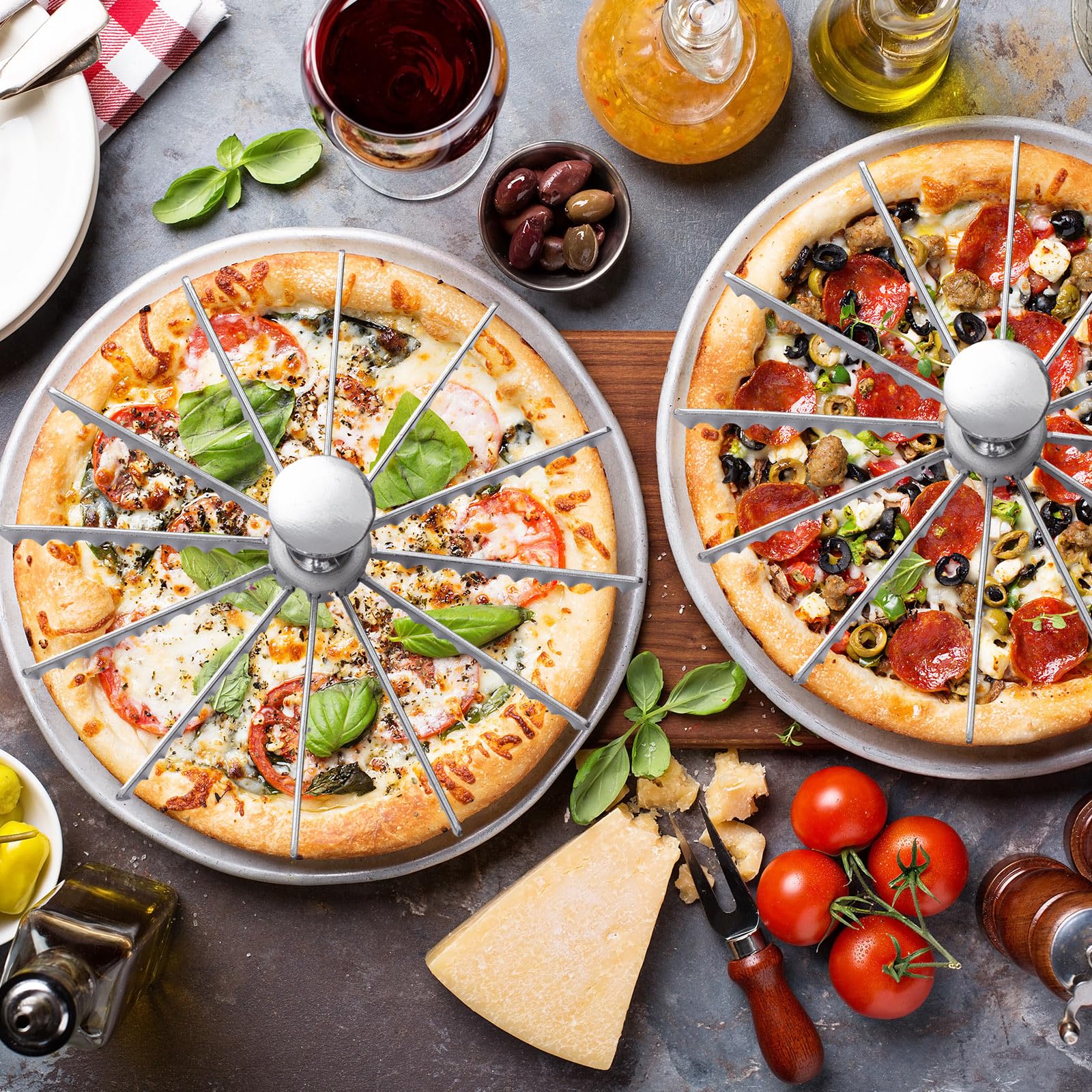 Hushee Torten- und Kuchenmarker, Aluminiumlegierung, Richtlinie und Portionstrenner, Kuchenschneider, Silber, Tortenschneider, Backutensilien, Küchenzubehör, Kochzubehör für Pizza (12 Schnitte)