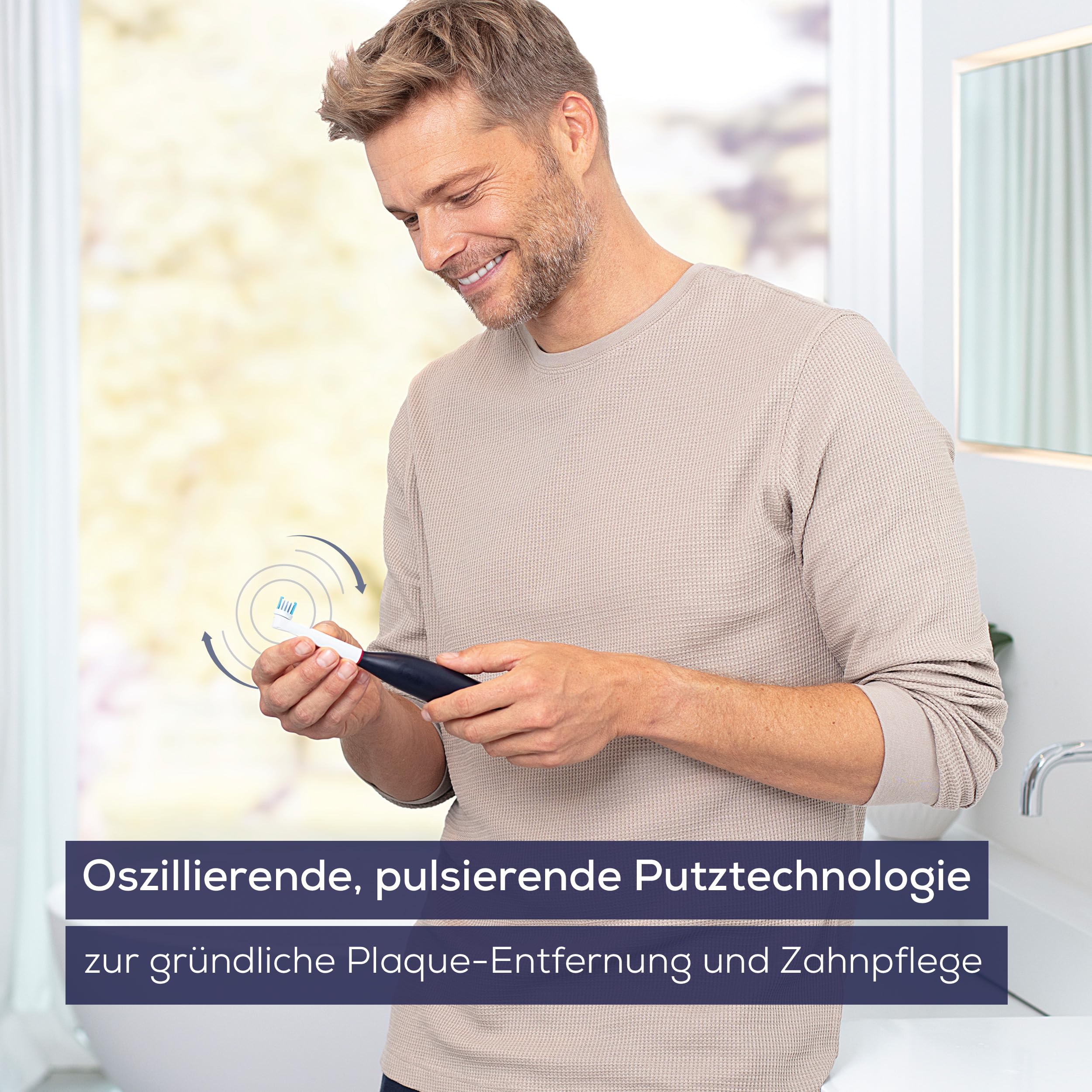 Beurer TB 50 Elektrische Zahnbürste, 3 Reinigungsprogramme für Zahnpflege, oszillierend-pulsierende Putztechnologie zur Plaque Entfernung, integrierter Andrucksensor, Akku mit 45 Tage Laufzeit