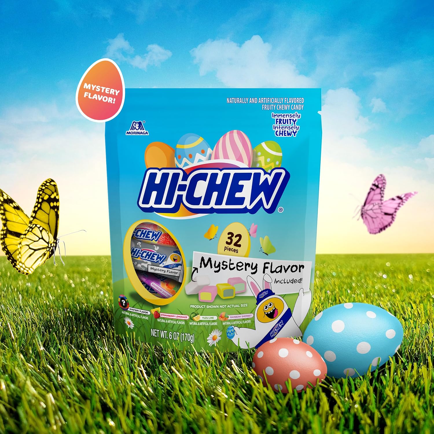 HI-CHEW Easter Candy Mystery Variety Mix, Pack of 8 Bags, 6oz ea - Strawberry, Lemonade, Yuzu Lime, Rainbow Sherbet, & Mystery - Unique Fun Juicy - Individually Wrapped for Easter Baskets & Eggs