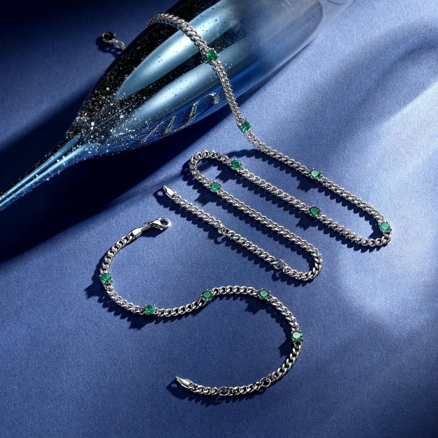 FANCIME 925 Sterling Silver 3.6mm Cuban Link Curb Chain Bracelet With Created Gemstone for Women Men Unisex - Image 3