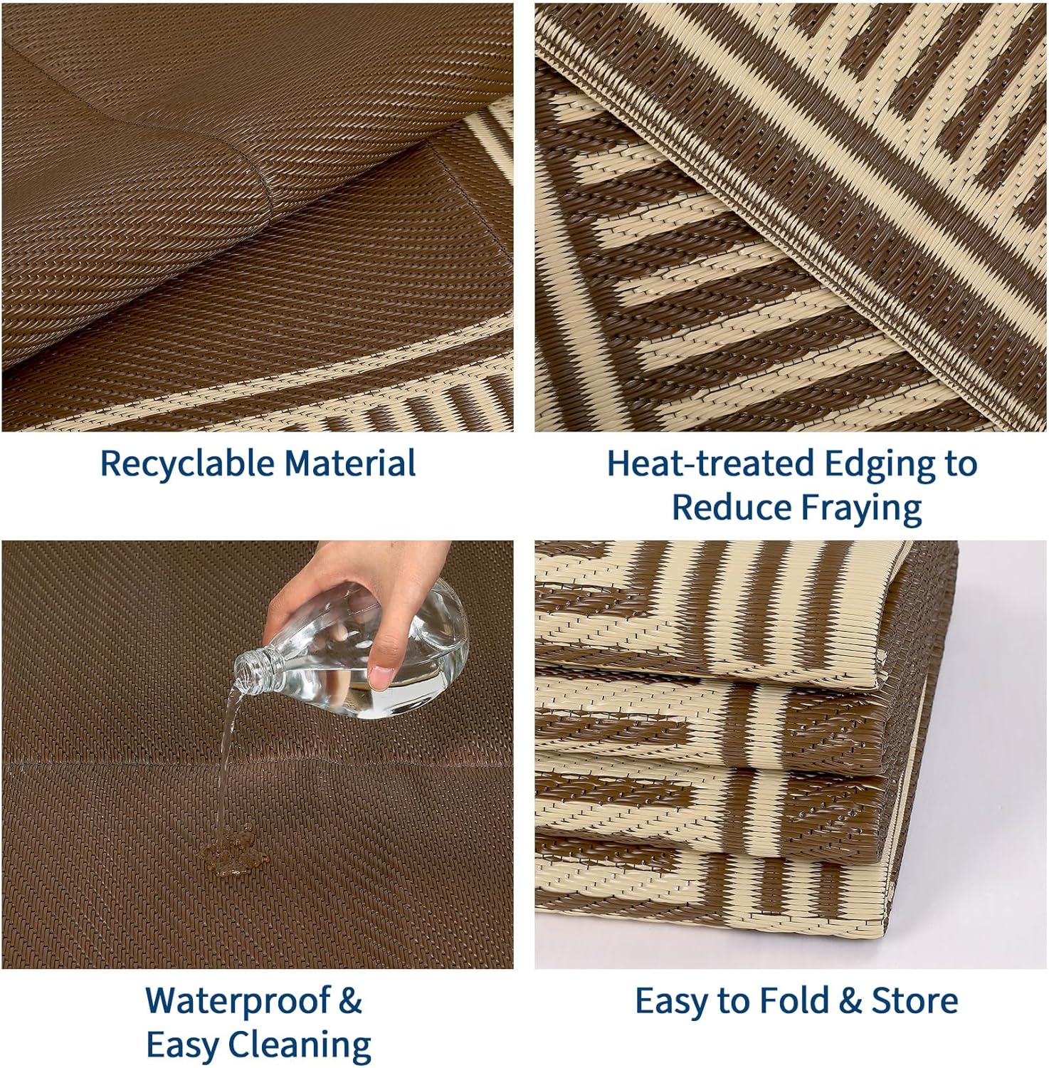 GAOMON Large Outdoor Rugs for Patio 10x14 Portable Outdoor Carpet, Reversible Plastic Straw Rug Camping Mat Waterproof Outside Rug for RV, Porch, Deck, Balcony, Beach, Picnic, Backyard,Border-Brown