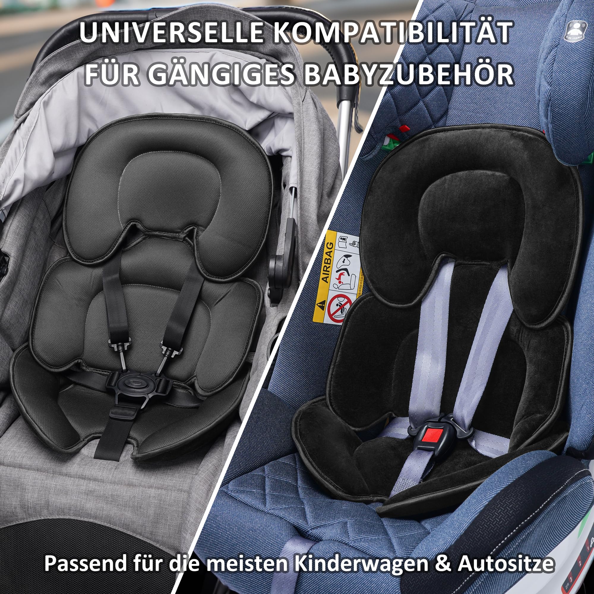Coussin universel pour siège bébé - Tapis réversible pour siège bébé et poussette - Appuie-tête et corps pour nouveau-né - Coussin toutes saisons pour chaise haute, siège bébé et voyage