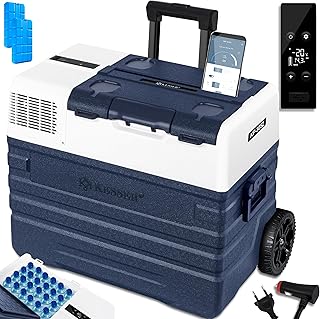 KESSER® Kompressor Kühlbox elektrisch Gefrierbox, 52 Liter Mit APP-Steuerung USB-Anschluss 12/24 V 230V, +Teleskopstange, 2x Kühlbox Räder Kühlschrank Kühlung bis -20 °C für Auto, Lkw, Boot + Kühlakku