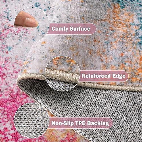 Miniatura 5 de Beeiva Alfombra abstracta grande para sala de estar, de 8 x 10 pies, moderna, lavable, antideslizante, ultra fina, plegable, ligera, de pelo corto,