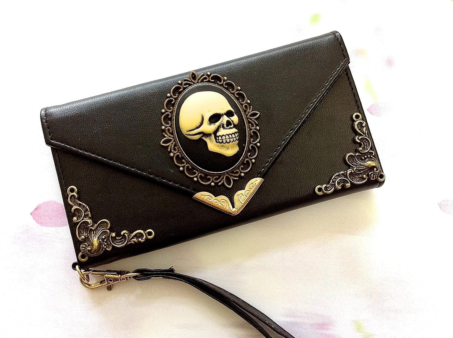 Gothic Skull phone leather wallet case for iPhone X XS XR 11 12 13 14 Pro Max Galaxy S23 S22 S21 S20 Ultra Note 20 10 Plus Mn0097