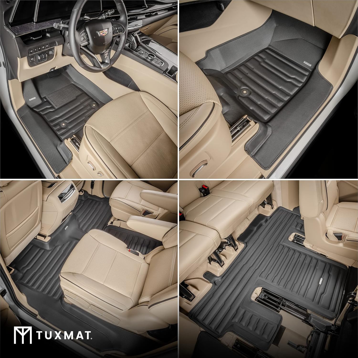 TuxMat - for Cadillac Escalade ESV 7-Seater 2021-2026 Models - Custom Car Mats - Maximum Coverage, All Weather, Laser Measured - This Full Set Includes 1st, 2nd and 3rd Rows