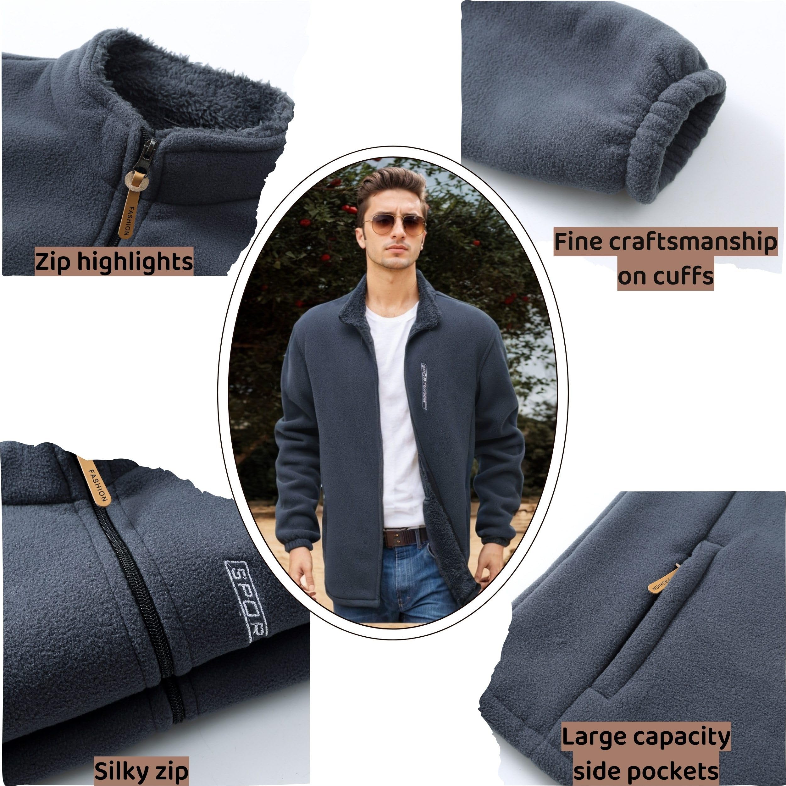 Hombres Chaqueta de Vellón Chaqueta Deportiva de Forro Polar con Cremallera Completa Manga Larga Otoño Invierno Grueso y cálido Chaqueta Ligero Caliente Deportes Chaqueta