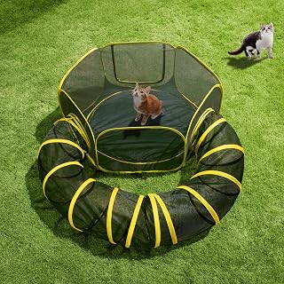 VIVOHOME Outdoor Cat Enclosure 2-in-1, w/Cat Tent, Circle Playpen Tunnel