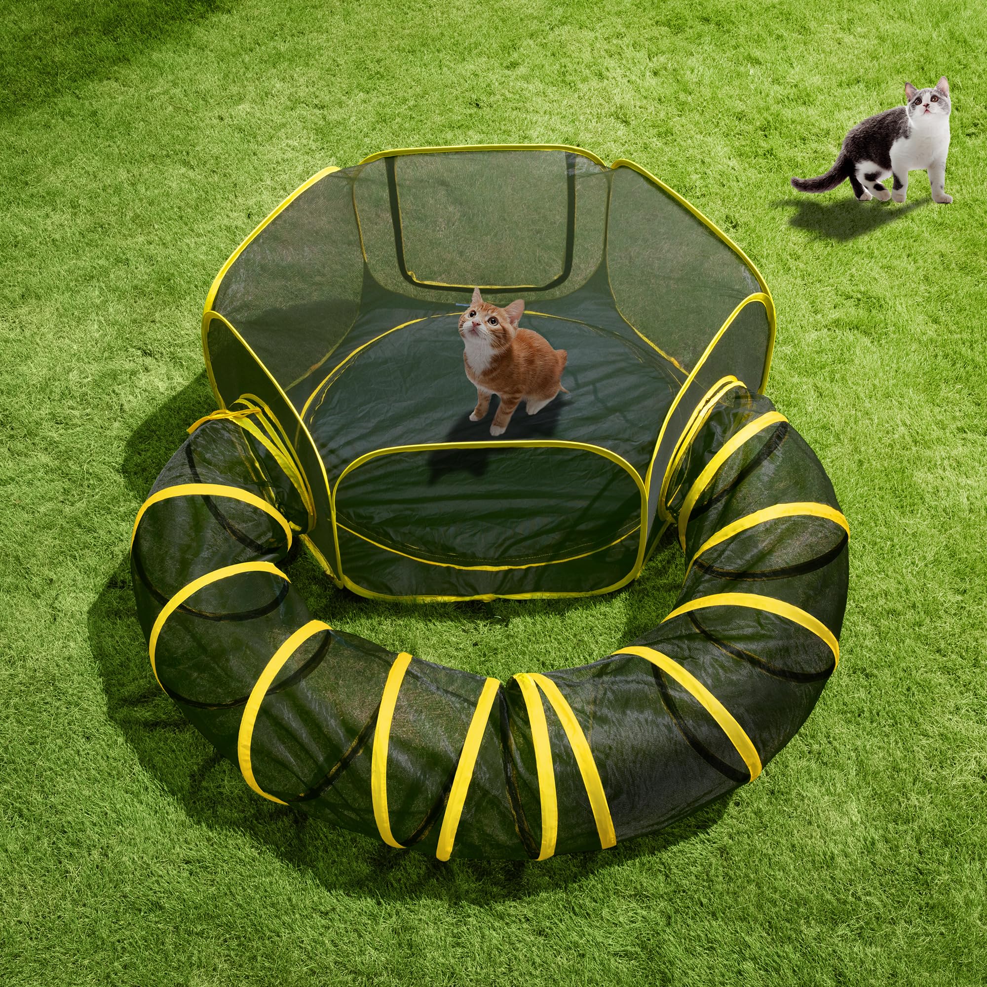 VIVOHOME Outdoor Cat Enclosure 2-in-1, w/Cat Tent, Circle Playpen Tunnel