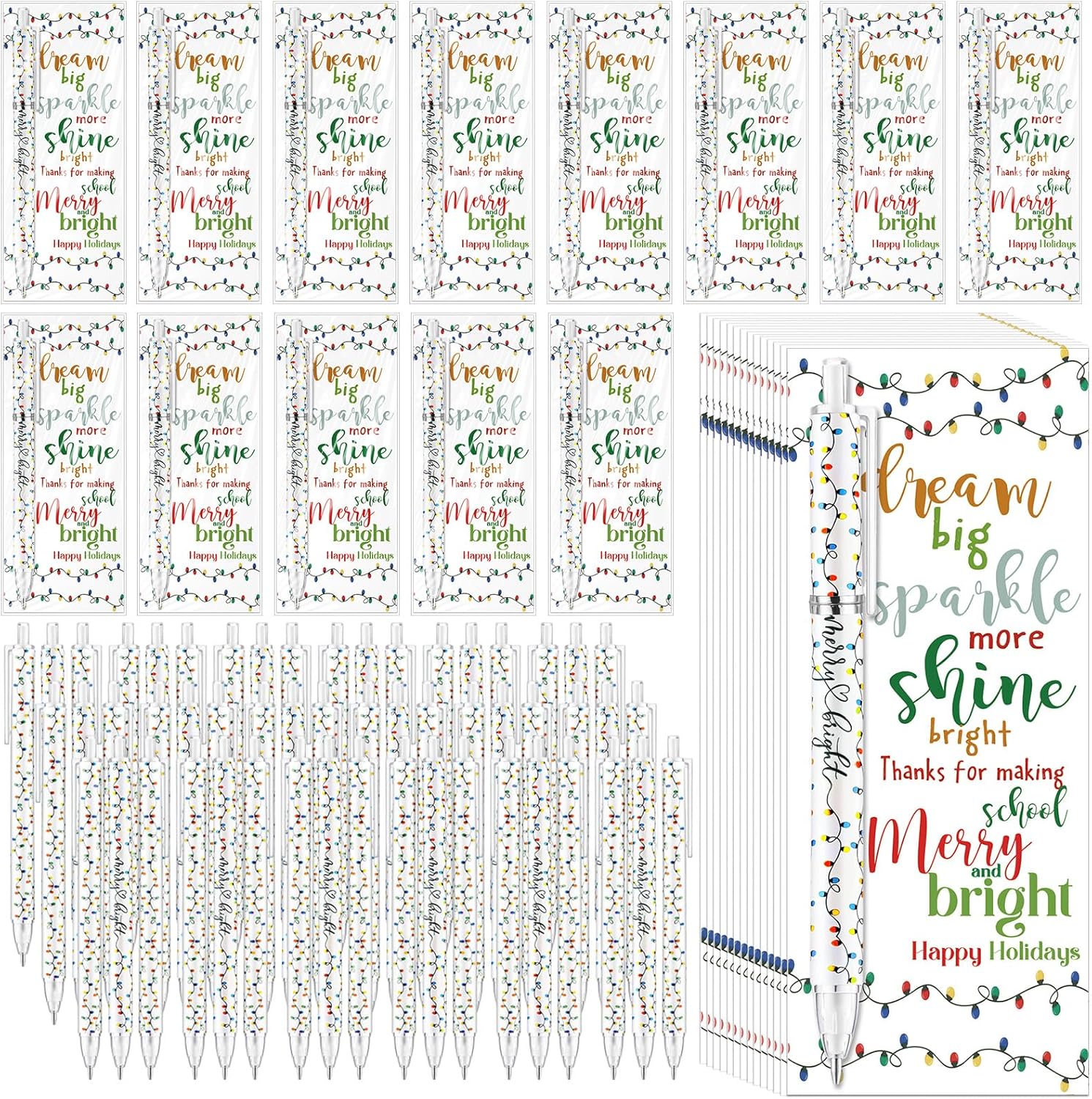 Gersoniel 300 Pcs 100 Sets Christmas Pencils Bulk 0.7 mm String Lights Mechanical Pencils with Bookmark Bags Christmas Gifts Bulk from Teachers Xmas Stocking Stuffers
