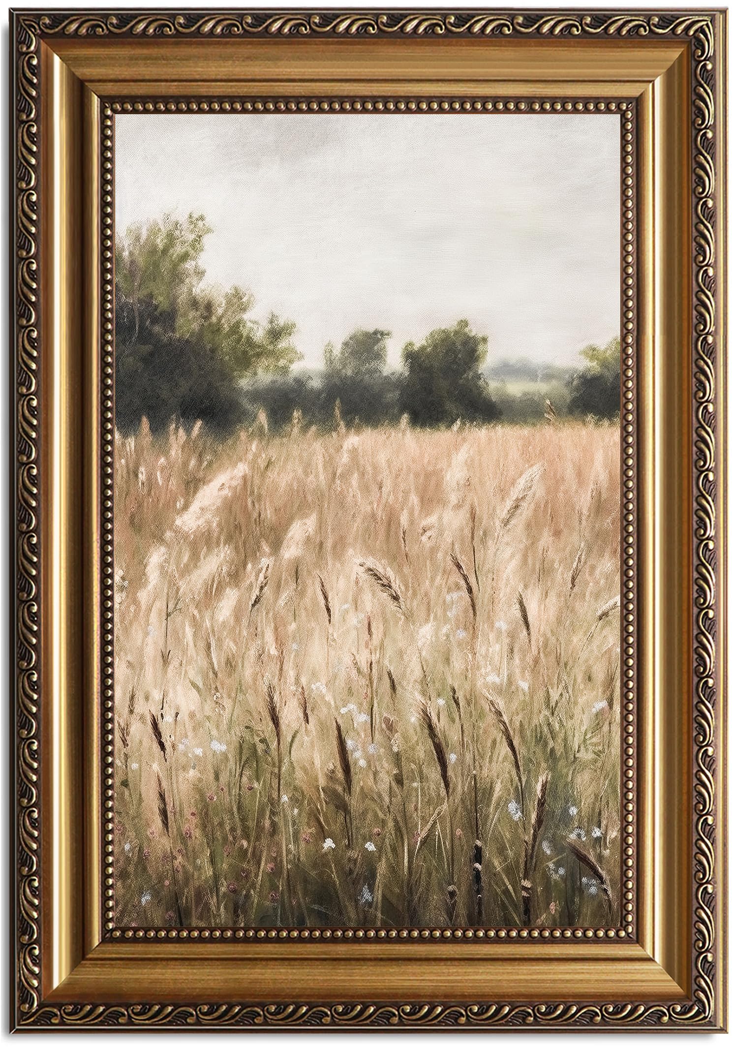 ASTRDECOR Vintage Wildflower Wall Art, Gold Framed Artprint Farmhouse Wall Decor Wildflower Field Landscape Oil Painting, Neutral Spring Country Scenery Pictures Wall Decor, Vintage Artwork for Wall — image 1