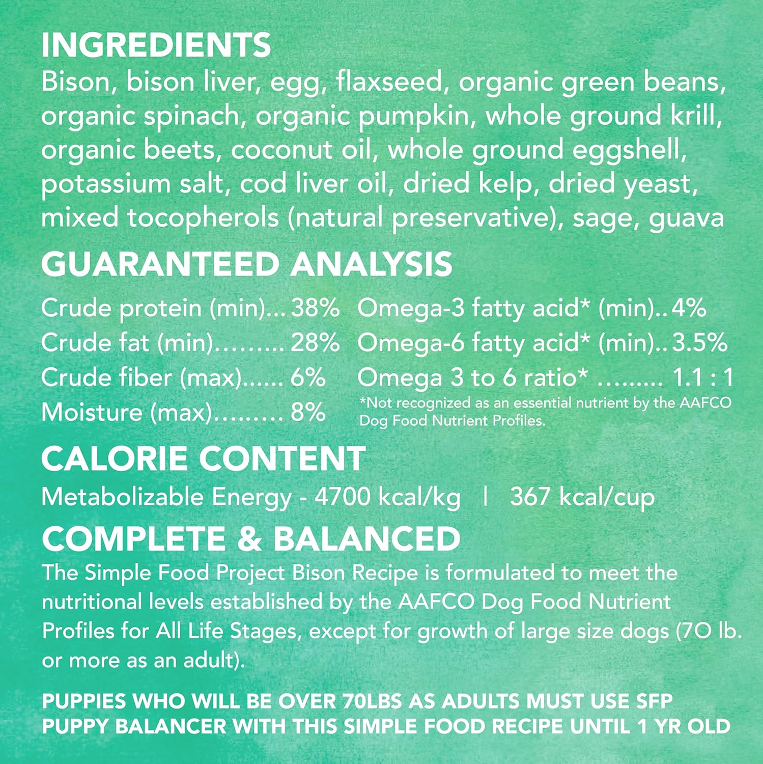 Simple Food Project - Bison Recipe - Freeze Dried Raw Food for Dogs - 48oz
