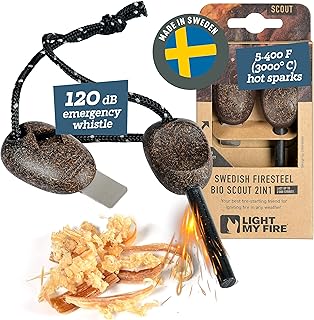Light My Fire Ferro Rod - Flint and Steel Fire Starter - Magnesium Fire Starter - Swedish Fire Steel BIO Scout - 3000 Strikes - 2 in 1 Outdoor Flint Fire Starter - Camping Ferro Rod Fire Starter