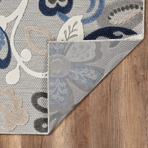 Miniatura 4 de Alfombra de área para interiores y exteriores de 5 x 7 pies, azul y gris