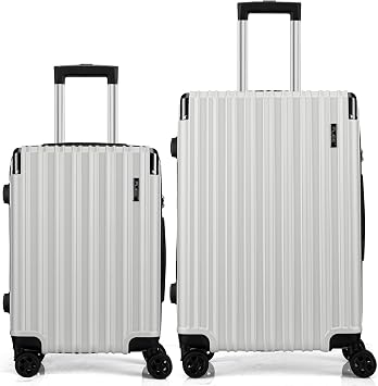 FLIEE Luggage | Lightweight Hard Shell Suitcases | 4 Silent Dual Spinner Wheels | TSA 3 Digit Combination Lock | Aluminium Telescopic Handle | Luggage | White, Cabin 20" + Medium 24"