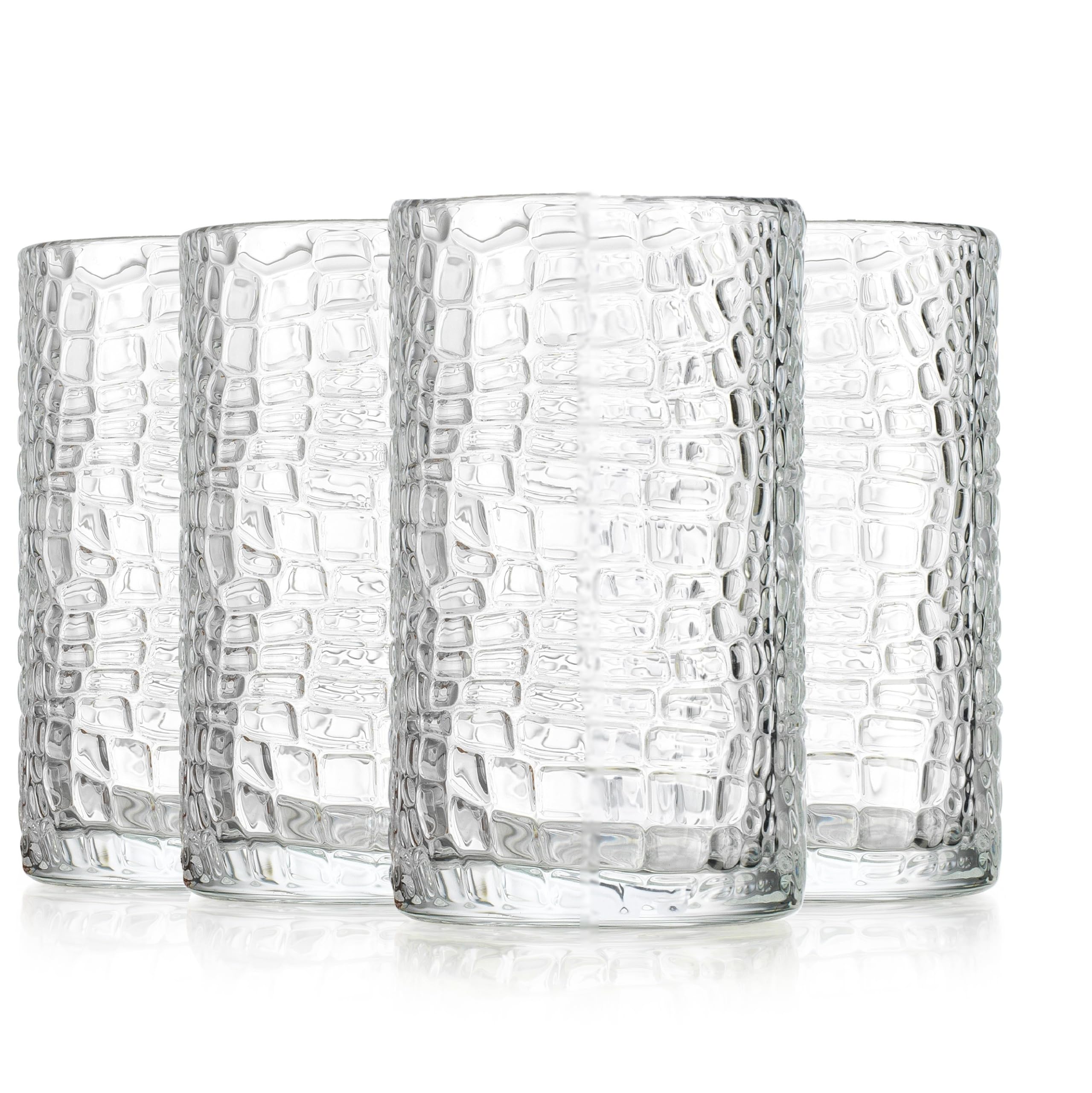 Glaver's Highball-Trinkgläser, transparent, 425 ml, lackiertes Crackle-Design, strukturierte Trinkgläser, robuste Premium-Gläser für den täglichen Gebrauch zu Hause, in der Bar, 4 Stück