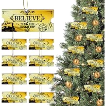 30 Set Christmas Polar Golden Wooden Tickets, North Pole Train Ticket Ornaments with Bells and Ropes, Christmas Believe Train Decoration for Xmas Holiday Party Favor Supplies Golden