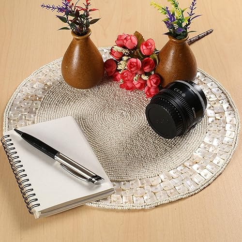 Miniatura 6 de Lightnpro - Cargador individual redondo con cuentas a mano, tapete Seacell decorativo marfil de 13 pulgadas para mesa de comedor, decoración de mesa