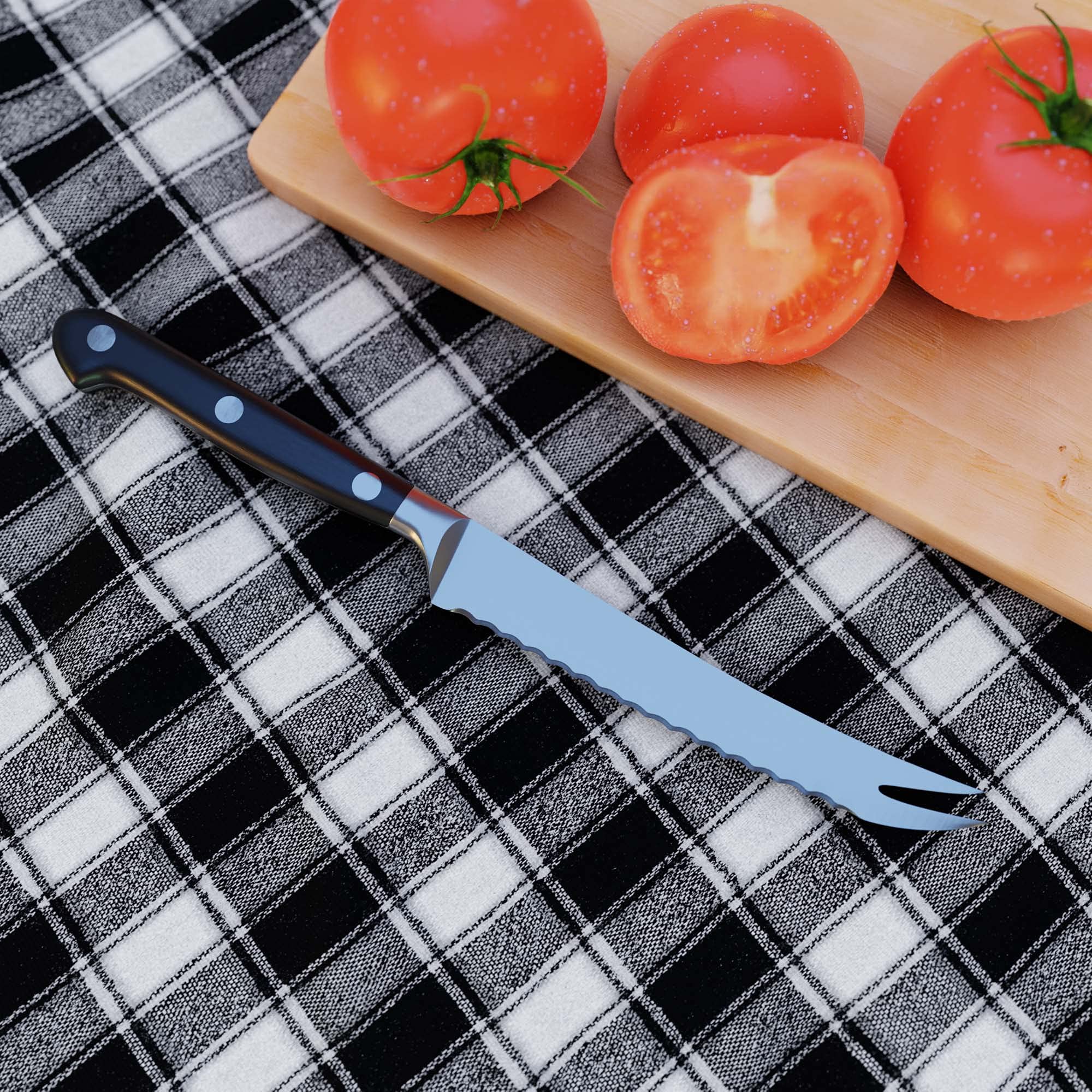 Giesser since 1776 - Made in Germany - Cuchillo para tomates forjado con dientes, Skyline Black, 13 cm, remachado, negro, apto para lavavajillas, acero inoxidable