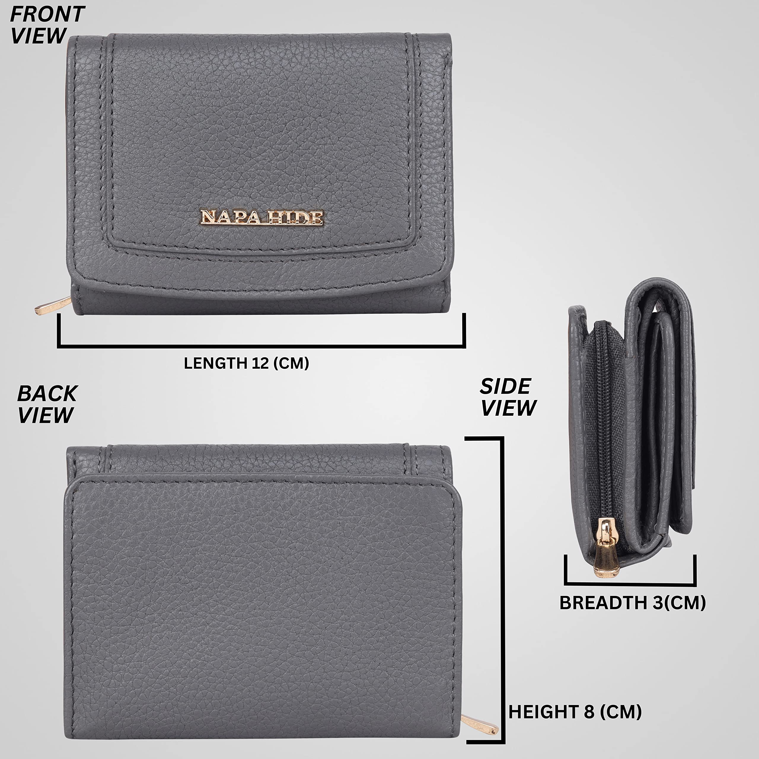 NAPA HIDE Women Leather Wallet Bifold Zipper Pocket Wallet Card Case Purse with ID Window 3