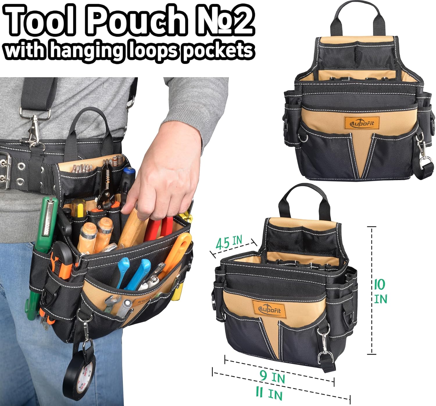 Professional Tool Belt with Suspenders 42 Pockets 1680D Durable Fabric, Heavy Duty Detachable Adjustable Tool Belt for Technician/Carpenter/Framer/Construction/Roofing/Contractor/Electrician (Khaki)