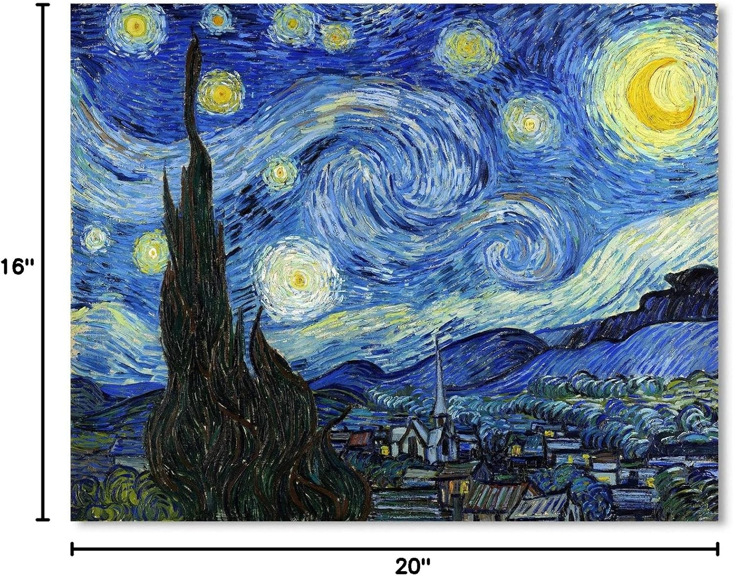Van Gogh Canvas Wall Art: Starry Night Landscape Painting Picture Reproduction Room Decor - Famous Art Prints Large Modern Artwork Framed Poster Bedroom Home Decoration 16" x 20"
