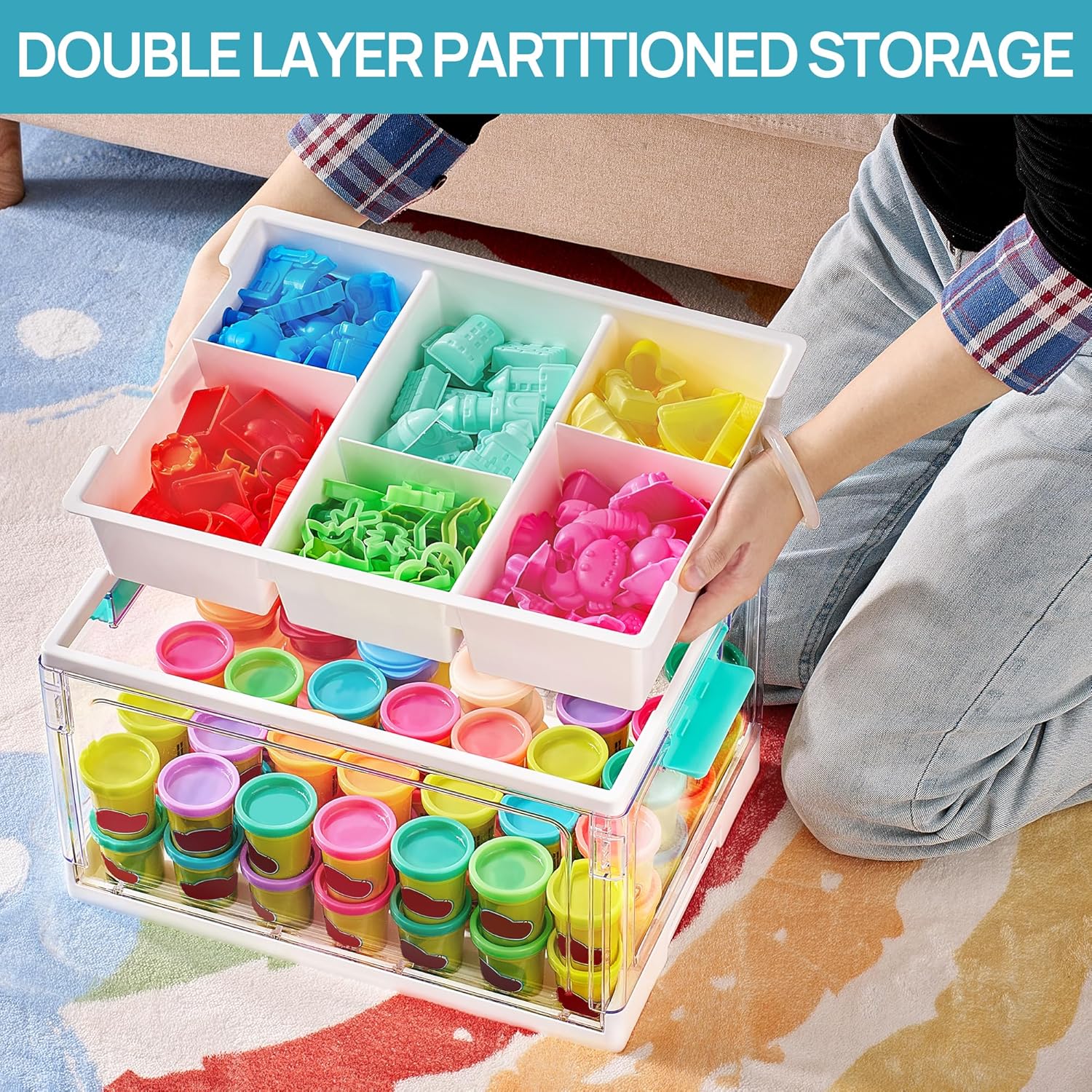 Vtopmart 24 QT Clear Plastic Craft Organizer with Removable Trays and Dividers, Storage Box for Coloring Books, Modeling Clay, Molds and Art Supplies, 1 Pack - Image 6