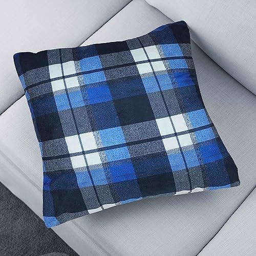 Miniatura 3 de Juego de 2 fundas de almohada decorativas a cuadros azules de 18 x 18 pulgadas, fundas de almohada azules y grises para sofá de sala de estar y