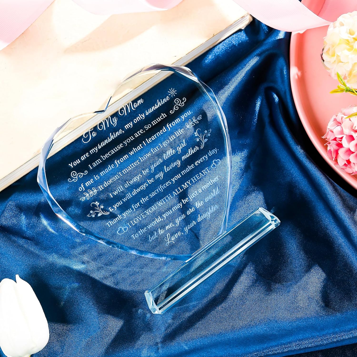 Movdyka Gifts for Mom Christmas Birthday Moms Gift from Son Daughter Best Valentines Mothers Day Ideas to My Mother Crystal Keepsake Decor Plaque