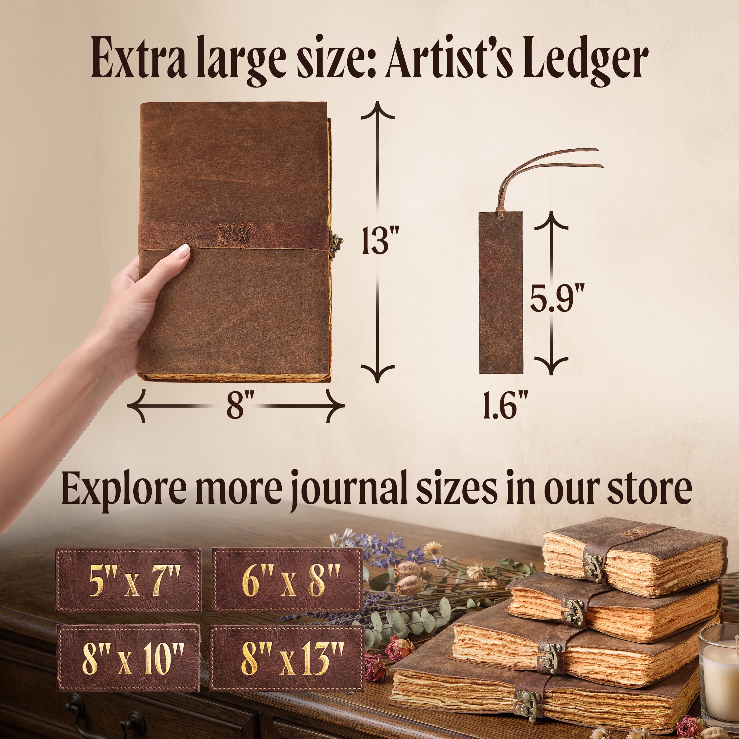 Artist's Ledger, quaderno da disegno creativo in pelle, stile classico antico, versatile per scrivere, disegnare, fare schizzi, taccuino multiuso rustico e vintage (extra large)