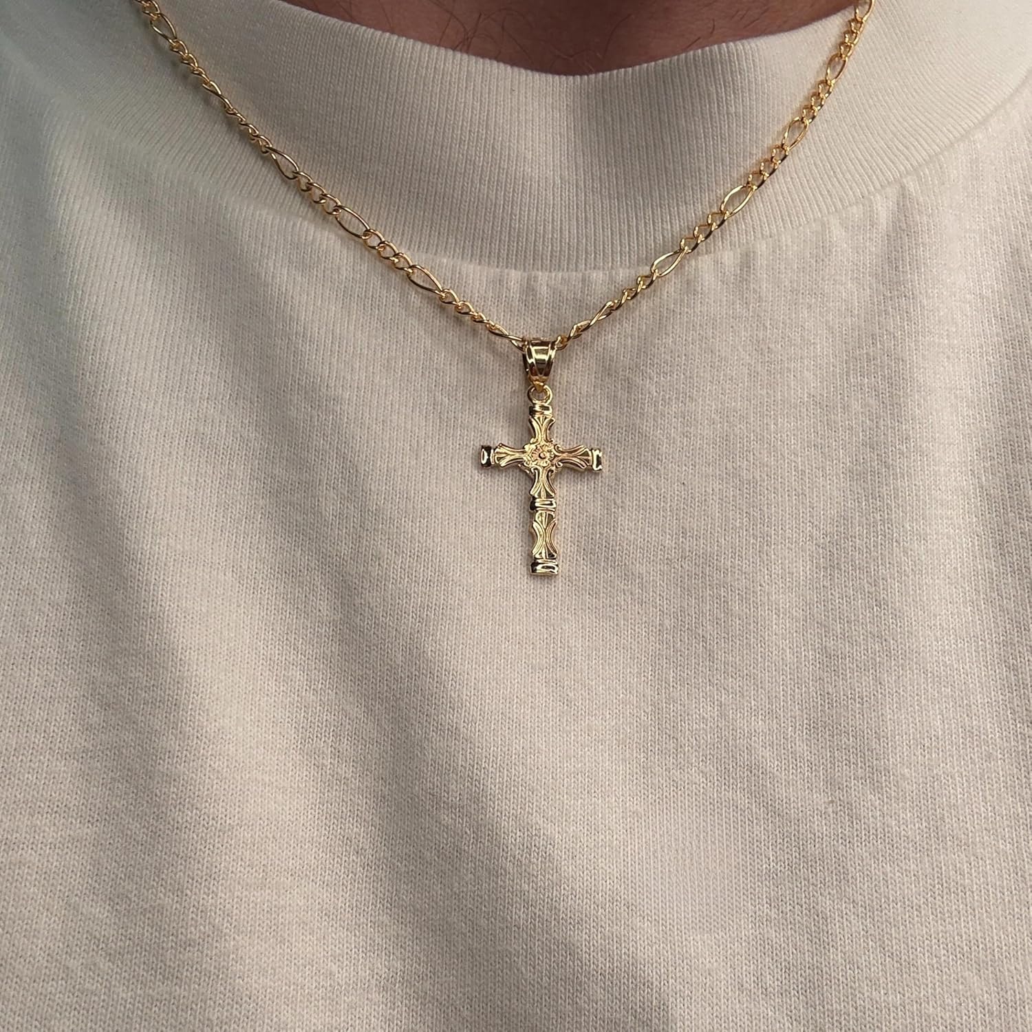 CROSS + CROWN Premium 14K Yellow Gold Cross Pendant in Regal Scroll Design, Durable Double-Bonded 14K Pendant for Necklace, Women & Mens Gold Cross for Chain, Handcrafted Religious Jewelry in the USA
