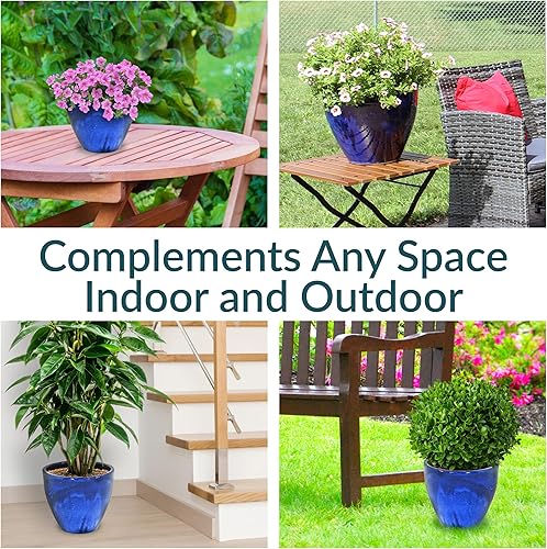 Miniatura 3 de Sunnydaze Resort - Maceta de cerámica para interiores y exteriores, resistente a los rayos UV y a las heladas, acabado esmaltado verde lago bosque,