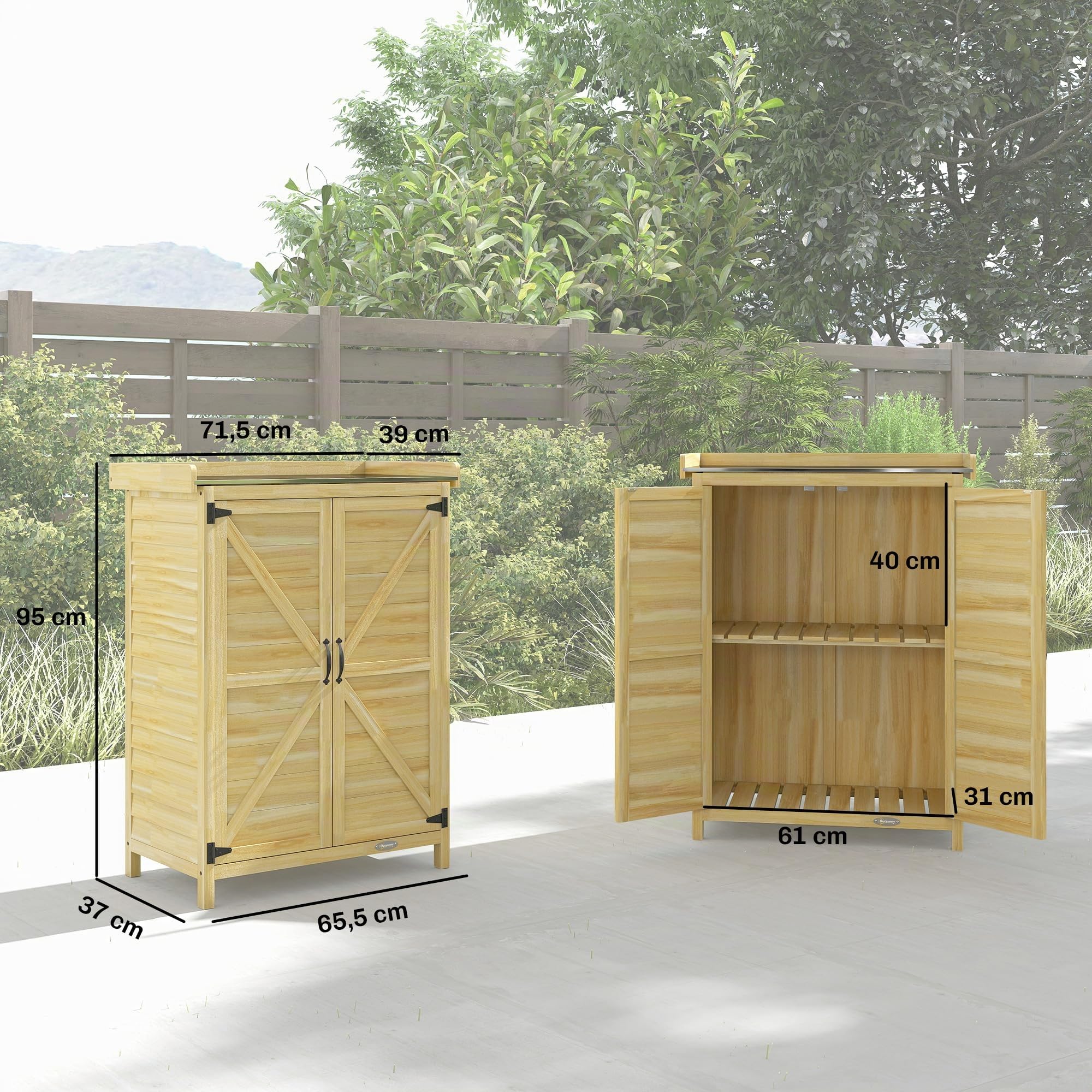 Outsunny Armoire de Jardin en Bois avec Étagère 71,5x39x95 cm Bois Naturel