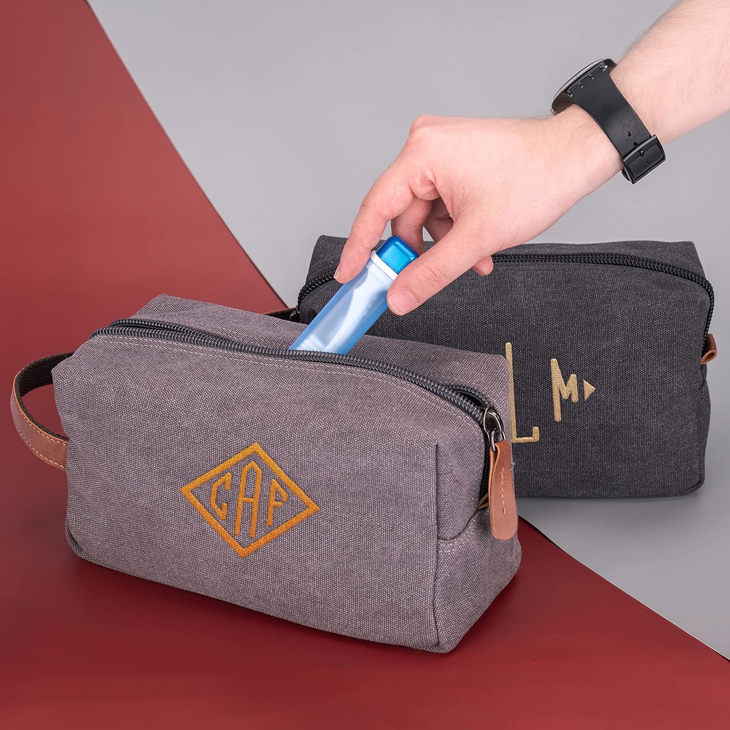 Single Monogrammed Embroidered Toiletry Bag with Initials - 5 Colors & 8 Thread Colors - Personalized Gifts for Men, Custom Dopp Kit - Groomsmen & Best Man Gifts