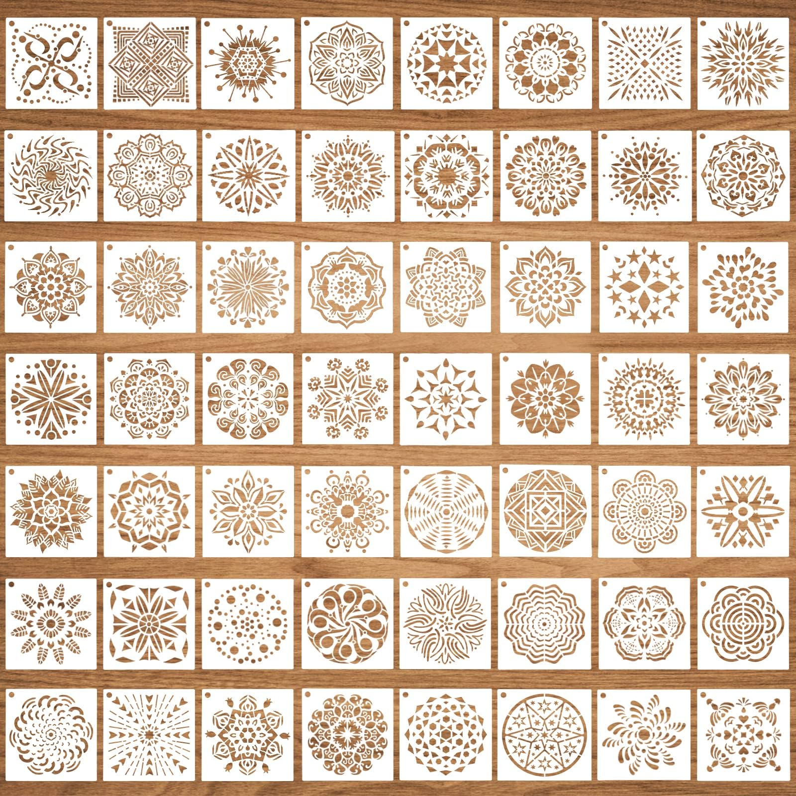 WSICSE 56 Pack (3.6x3.6 inch) Stencils for Painting, Reusable Mandala Dot Painting Stencils for DIY Rock Murals Art Projects