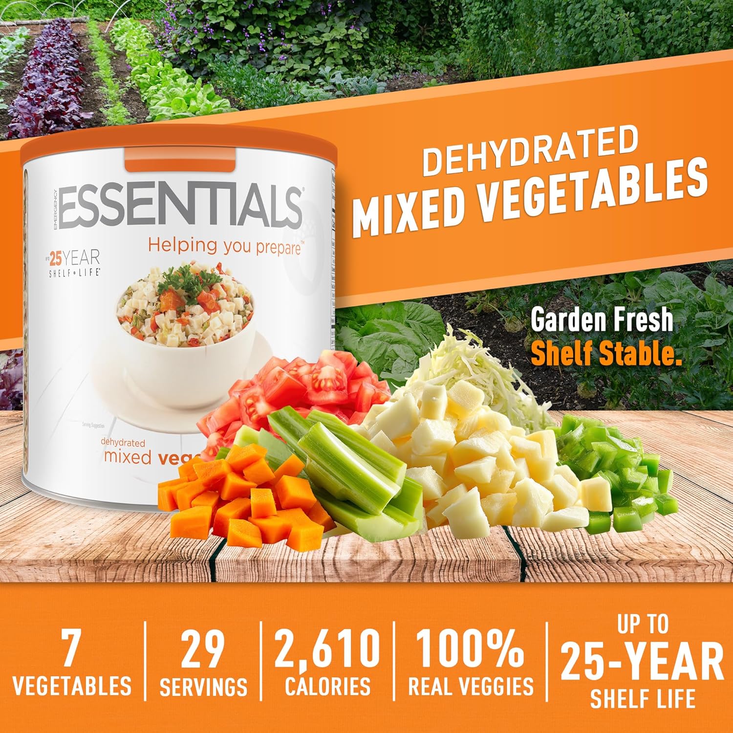 Emergency Essentials, Dehydrated Mixed Vegetables for Stew, Dehydrated Food for Stew, 25-Year Shelf Life, 30-oz. Can