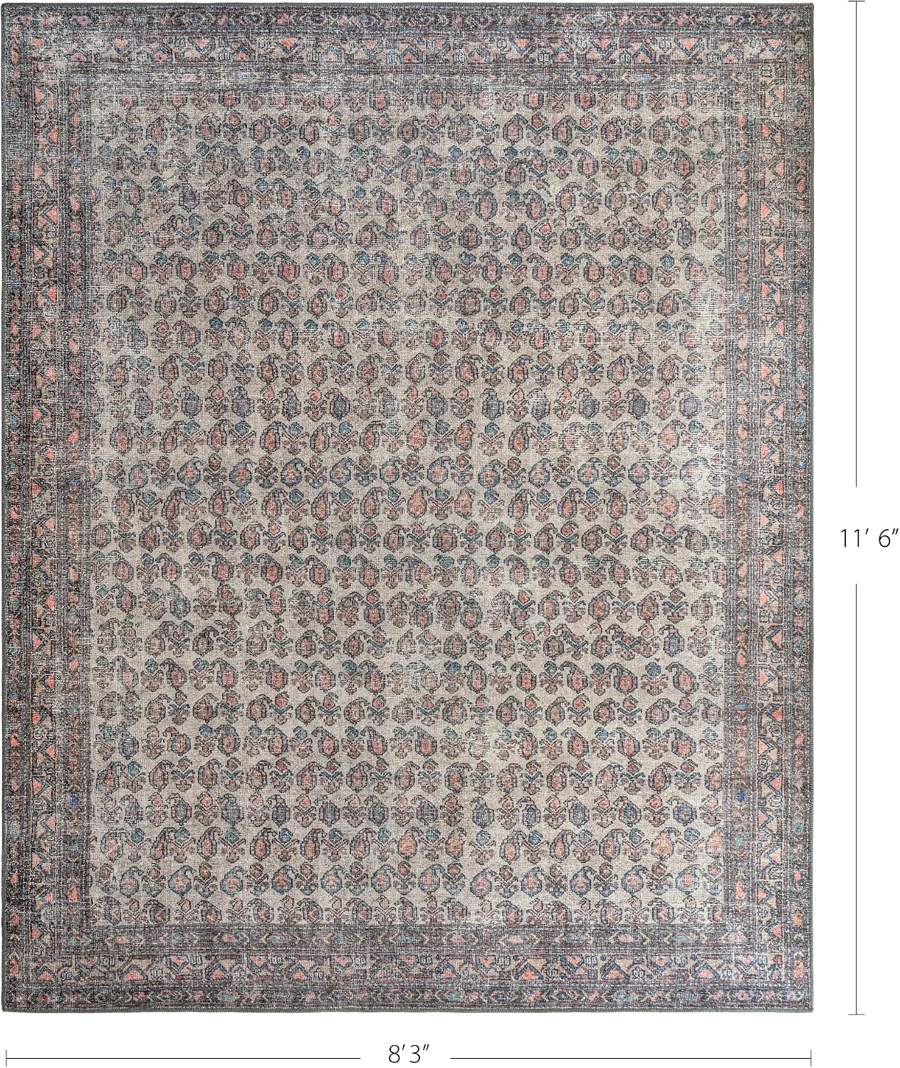 Humble Cypress 8’3” x 11’6” Area Rug – Ivory, Coral & Cypress Blue Heritage Flatweave, Low-Pile – Easy Clean Rug – Perfect for Living Room, Dining Room, Bedroom – Pet & Kid Friendly