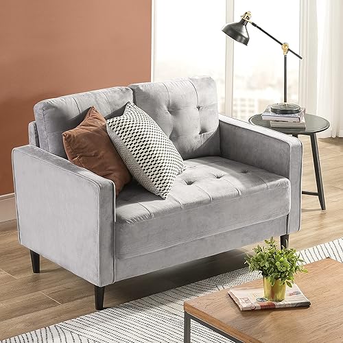 ZINUS Benton - Sofá biplaza, con cojines copetudos de cuadrícula, fácil de montar sin herramientas, color gris oscuro