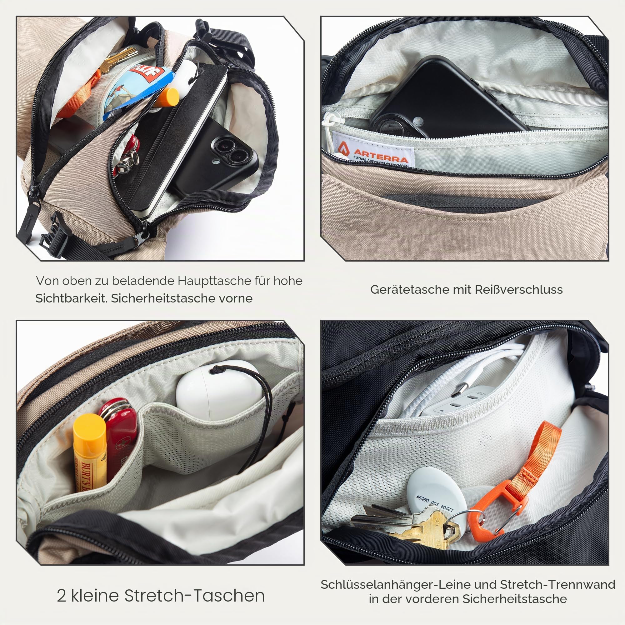 ARTERRA Falcon2L Bauchtasche – 2 Liter Sling Hip Bag mit verstellbarer Erweiterung, kompakt, leicht, für den täglichen Gebrauch, Outdoor, Hundespaziergänge, Wandern, Obsidian Black, Einheitsgröße, Hip
